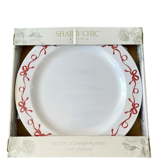 Shabby Chic Disposable Red Bow Border Dinner Plates 10.25in Set of 12 New - Picture 3 of 10